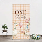 Aperturee - Aperturee One Silly Goose Plaid Birthday Rectangle Backdrop